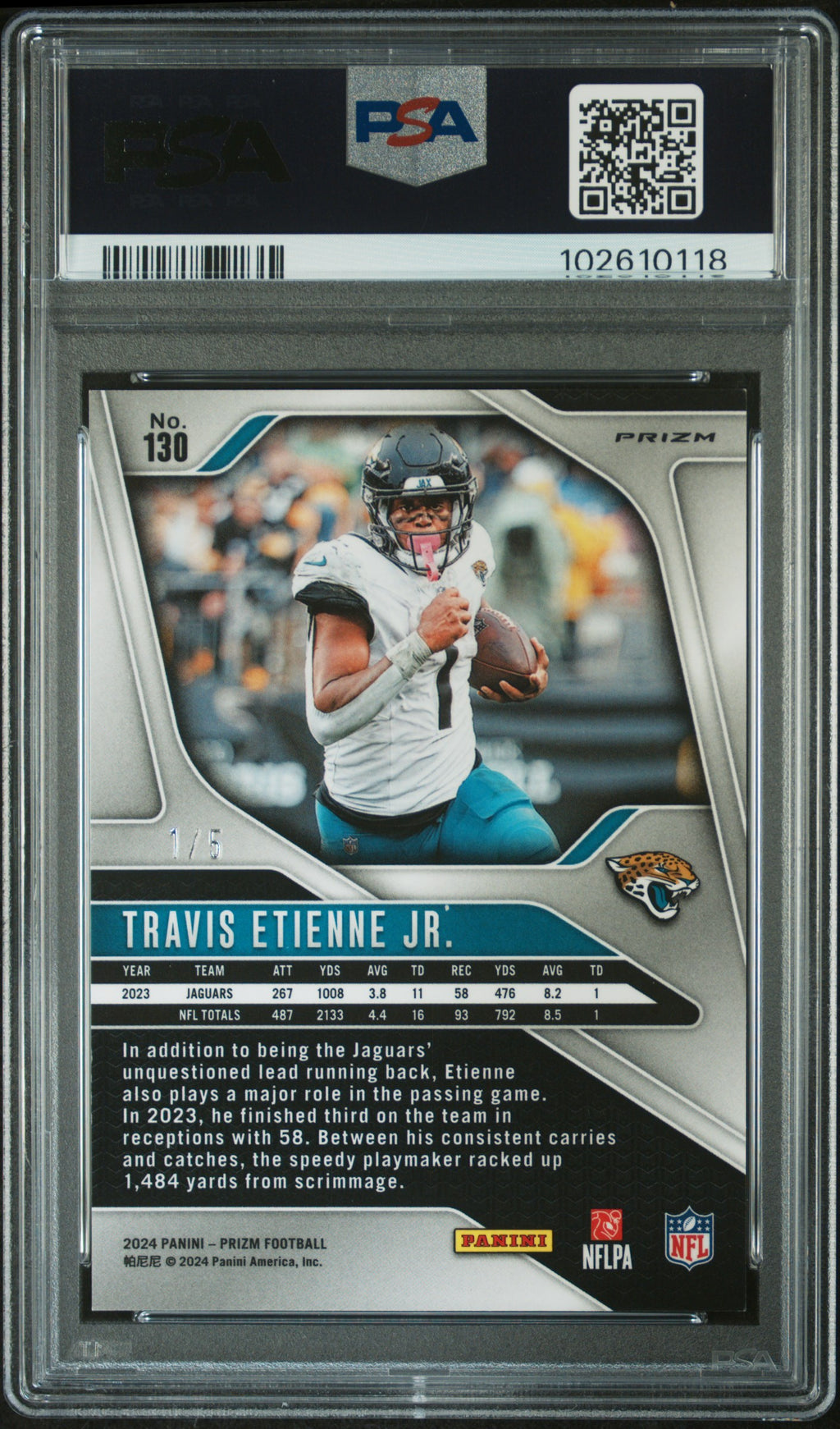 2024 PANINI PRIZM #130 TRAVIS ETIENNE JR. GOLD VINYL PSA 10 1/5
