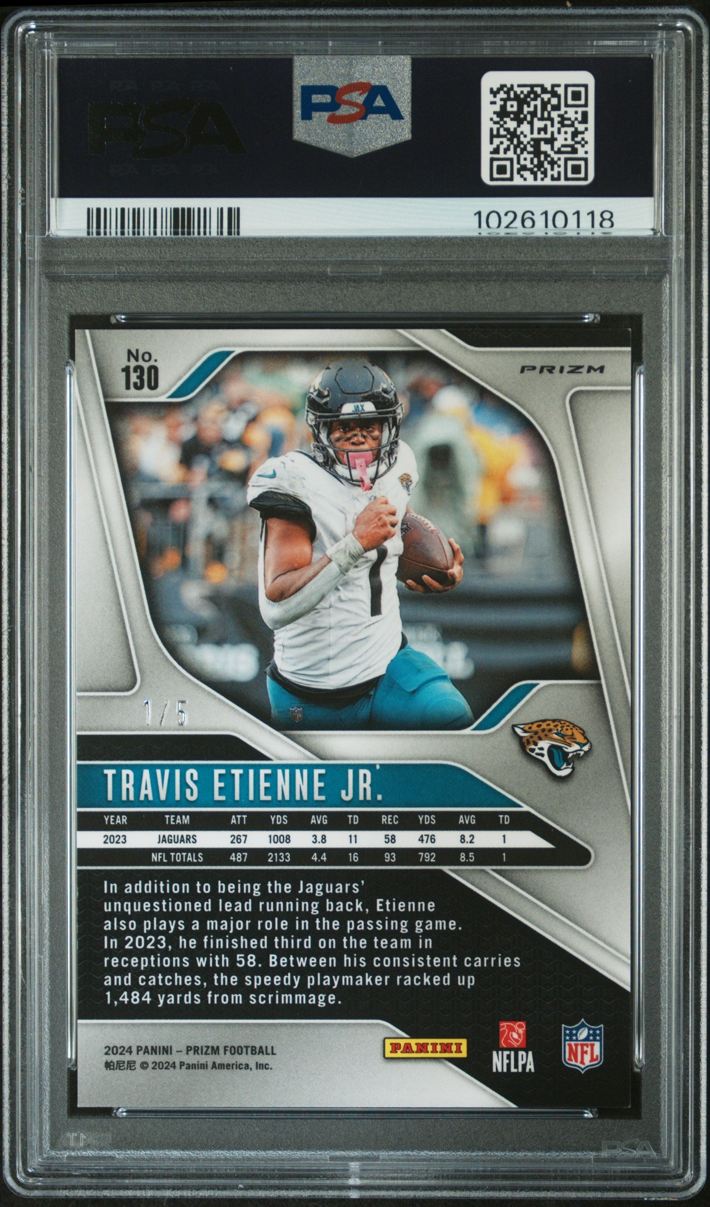 2024 PANINI PRIZM #130 TRAVIS ETIENNE JR. GOLD VINYL PSA 10 1/5