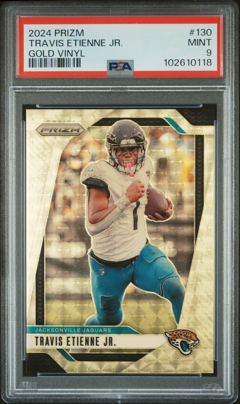 2024 PANINI PRIZM #130 TRAVIS ETIENNE JR. GOLD VINYL PSA 10 1/5