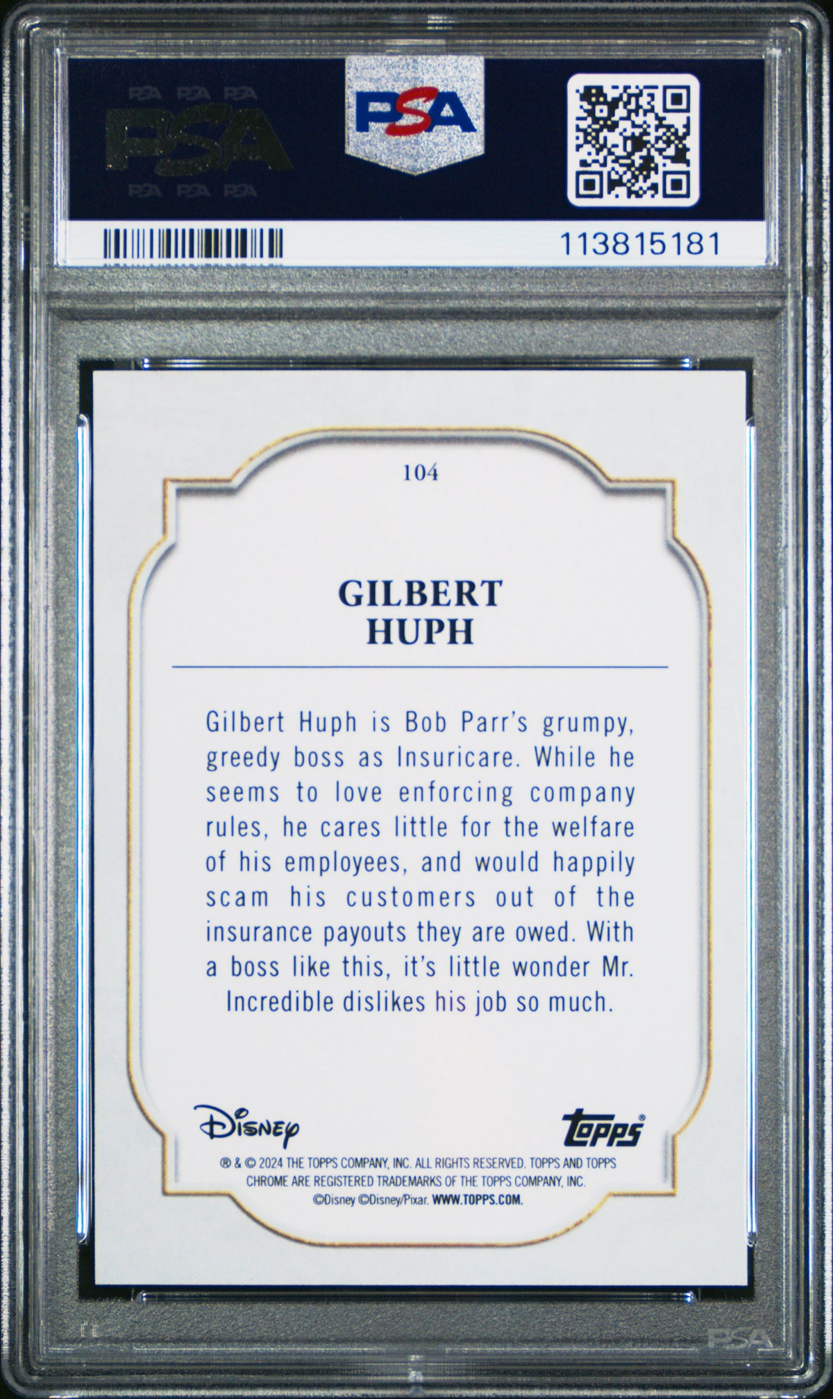 2024 TOPPS CHROME DISNEY SAPPHIRE EDITION #104 GILBERT HUPH PSA 8