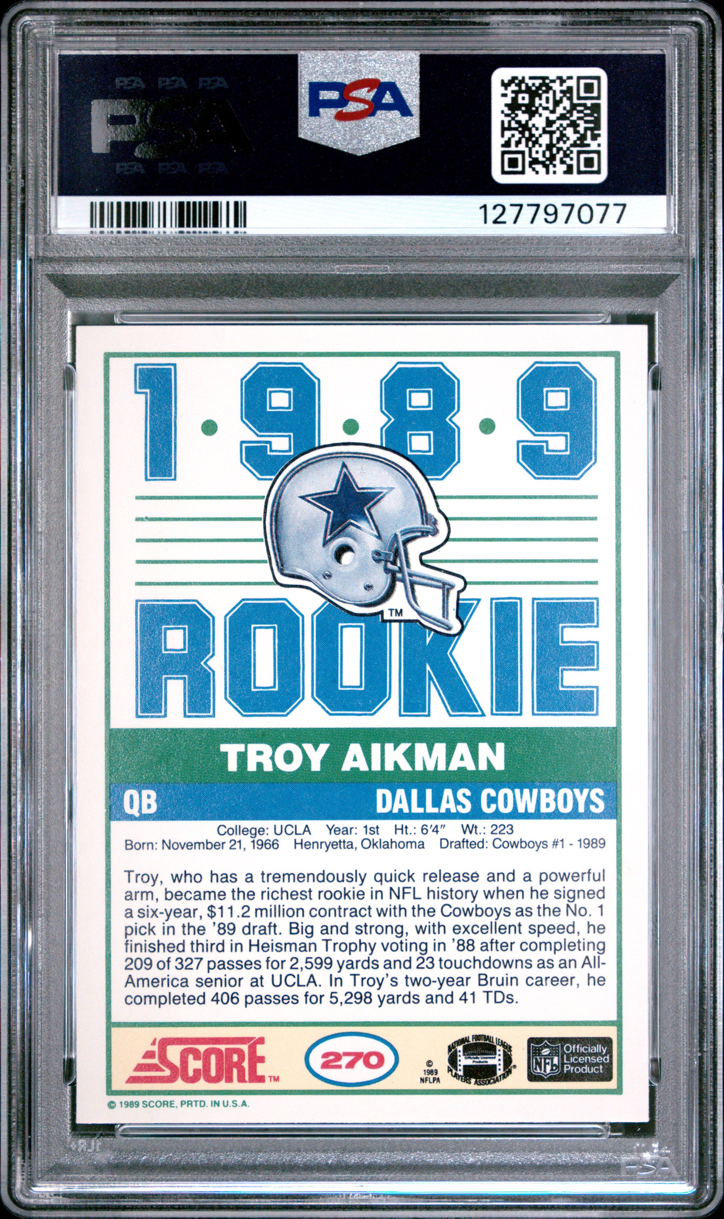 1989 SCORE #270 TROY AIKMAN PSA 8 Dallas Cowboys