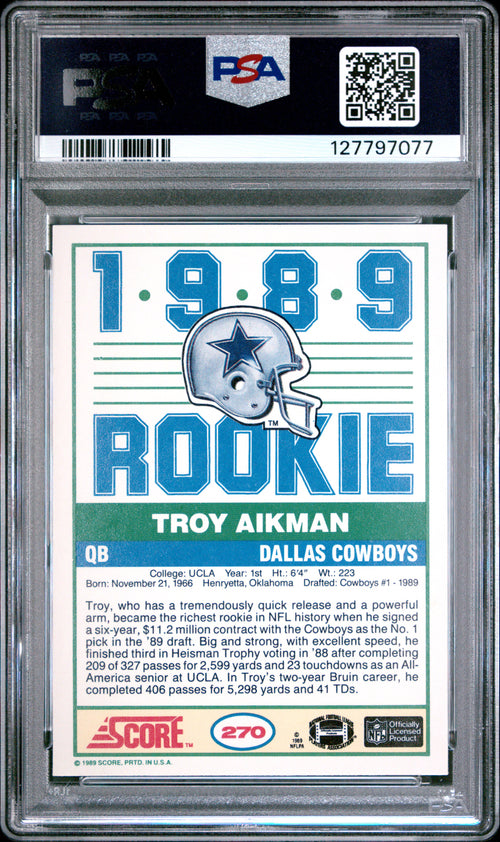 1989 SCORE #270 TROY AIKMAN PSA 8 Dallas Cowboys