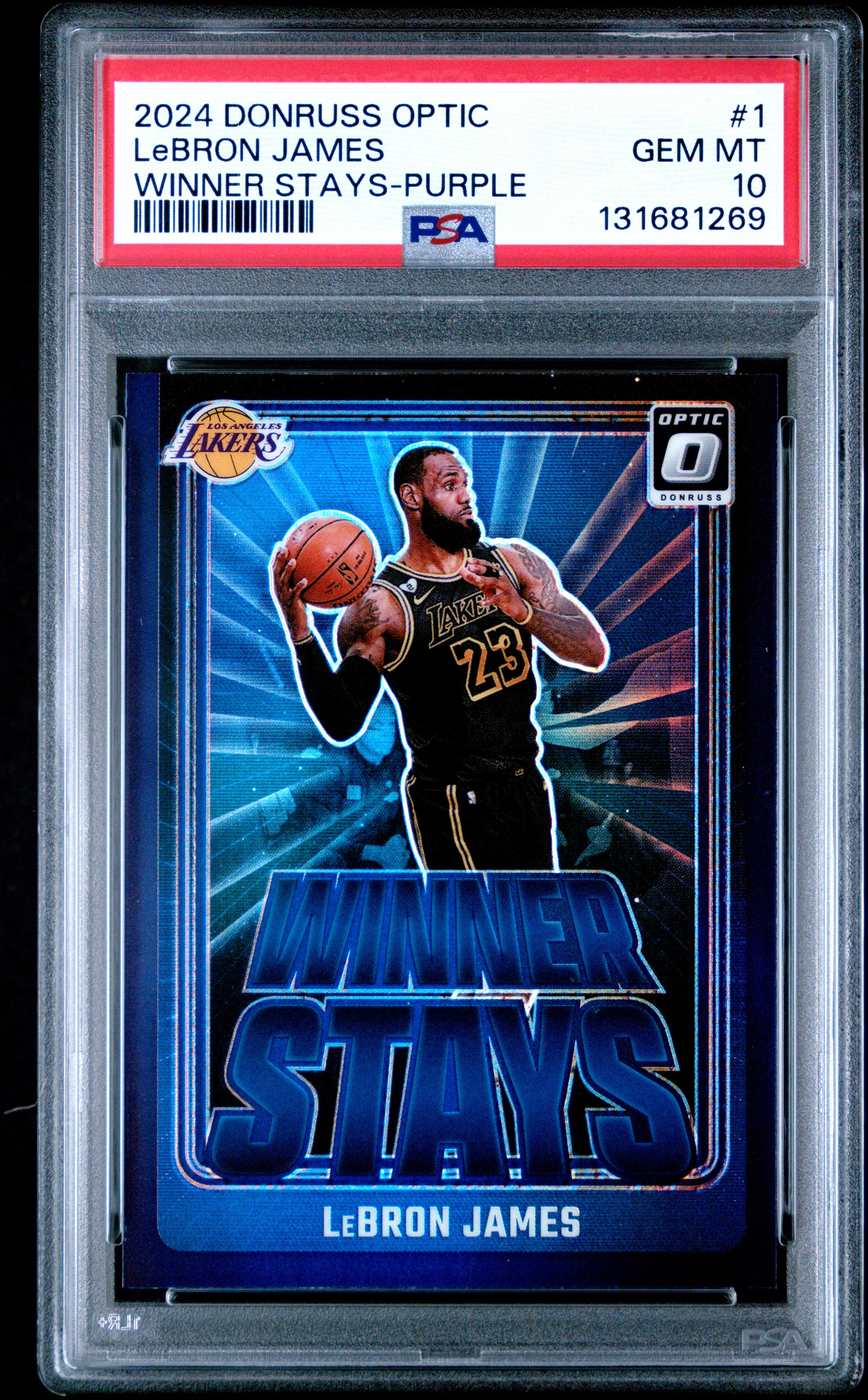 2024 DONRUSS WINNER STAYS #1 LeBRON JAMES WINNER STAYS-PURPLE PSA 10