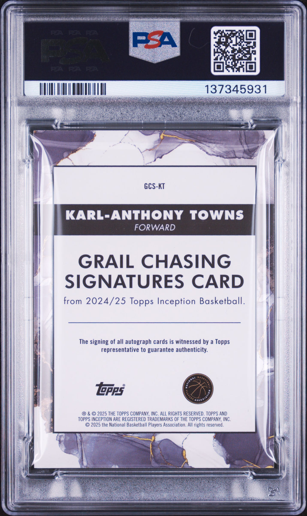 2024 TOPPS INCEPTION GRAIL CHASING SIGNATURES #GCS-KT KARL-ANTHONY TOWNS GRAIL CHASING SIG-INCPTN 1/1