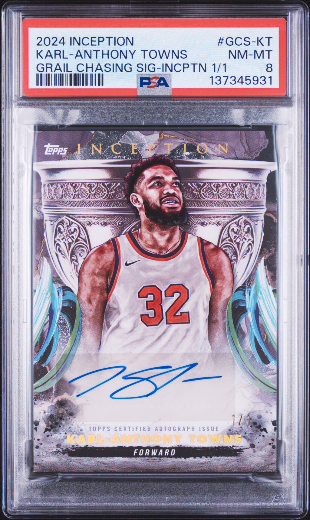 2024 TOPPS INCEPTION GRAIL CHASING SIGNATURES #GCS-KT KARL-ANTHONY TOWNS GRAIL CHASING SIG-INCPTN 1/1