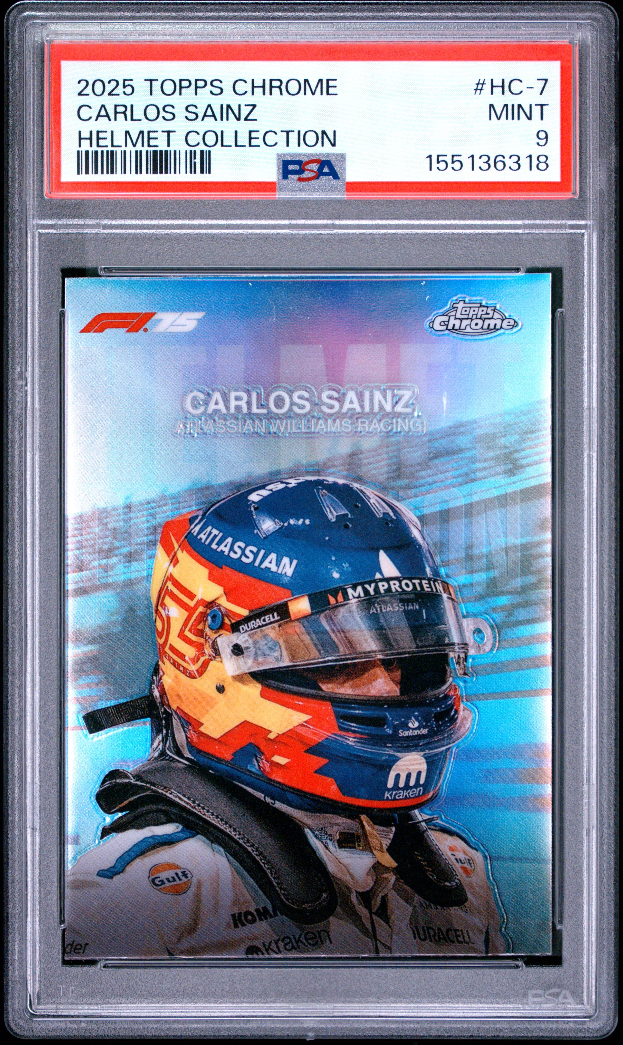 2025 TOPPS CHROME FORMULA 1 HELMET COLLECTION #HC-7 CARLOS SAINZ PSA 9