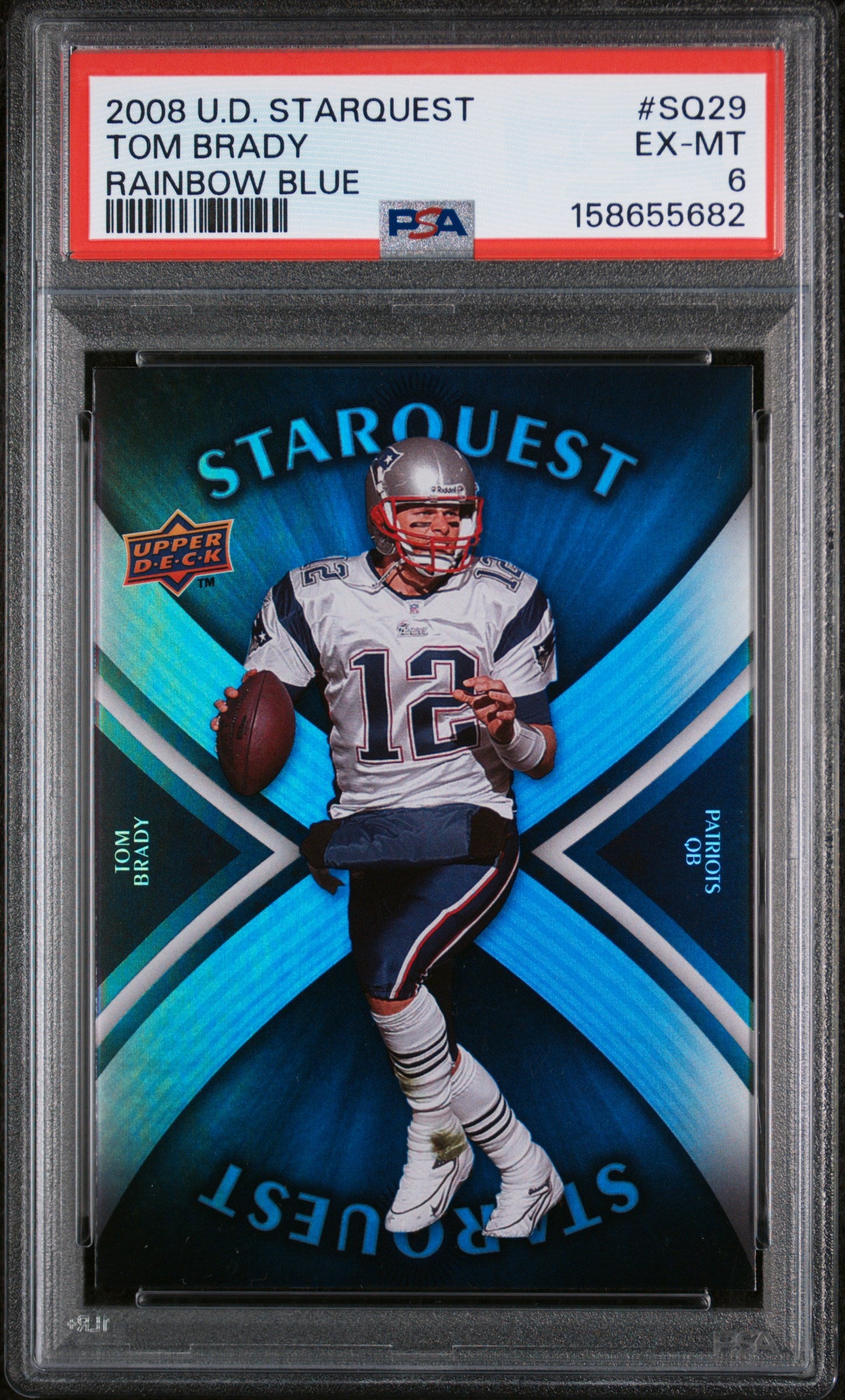 2008 UPPER DECK STARQUEST #SQ29 TOM BRADY RAINBOW BLUE PSA 6