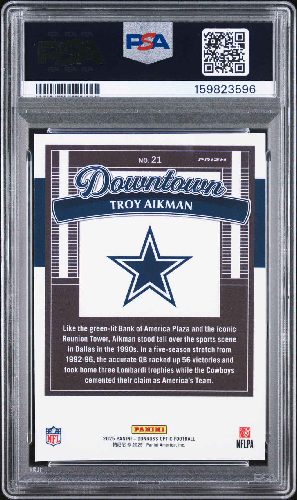 2025 PANINI DONRUSS OPTIC DOWNTOWN #21 TROY AIKMAN PSA 9