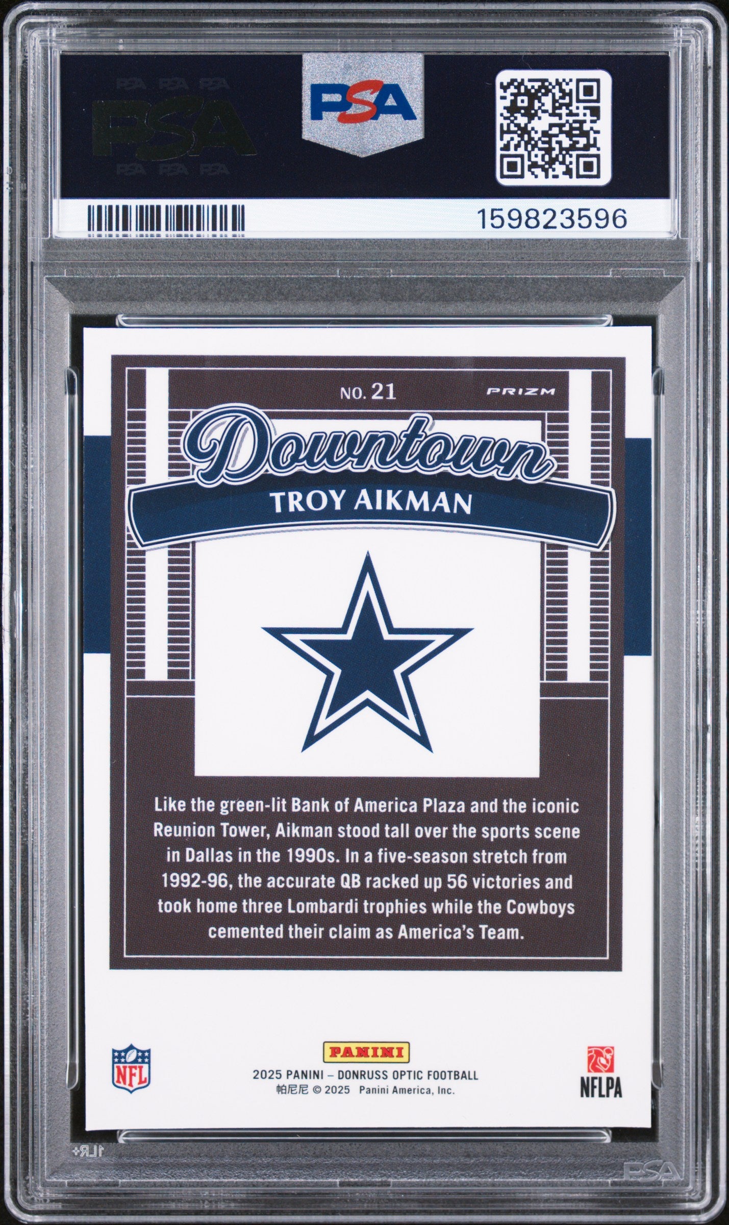 2025 PANINI DONRUSS OPTIC DOWNTOWN #21 TROY AIKMAN PSA 9