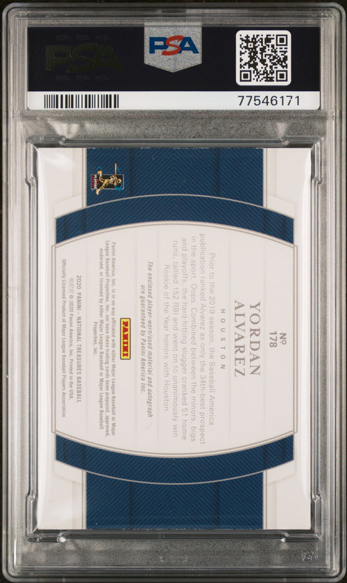 2020 PANINI NATIONAL TREASURES #178 YORDAN ALVAREZ MAT.SIG-STARS & STRIPES PSA 9