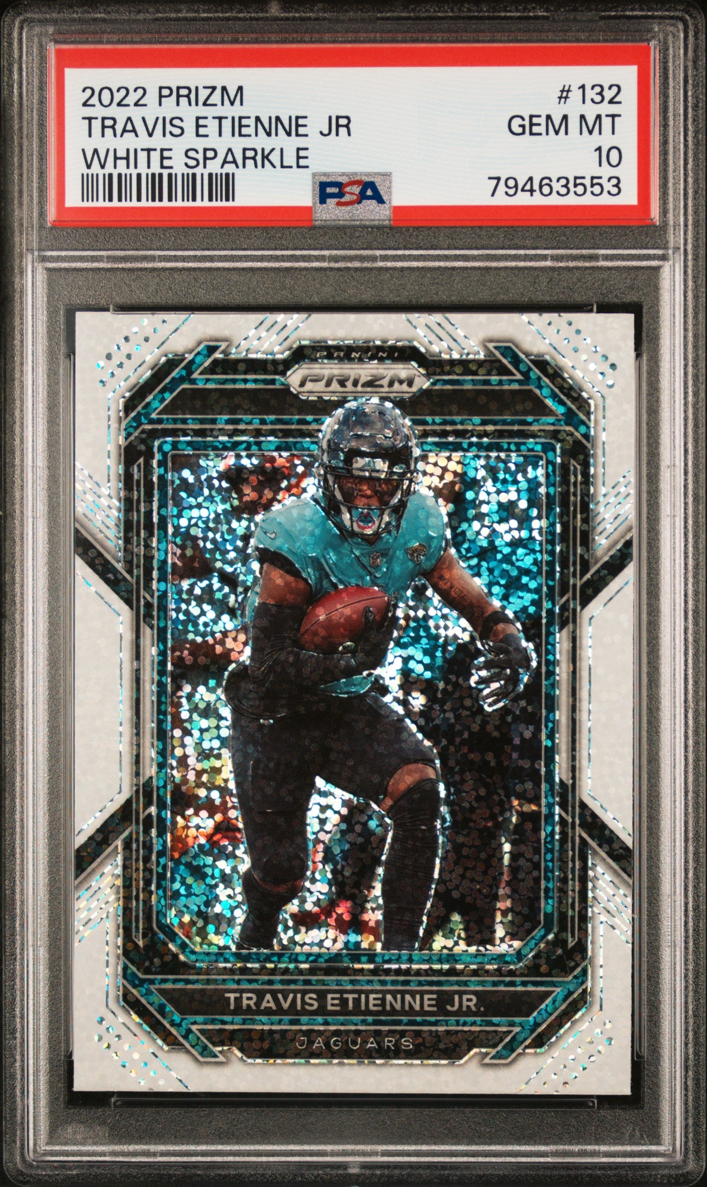 2022 PANINI PRIZM #132 TRAVIS ETIENNE JR. WHITE SPARKLE PSA 10