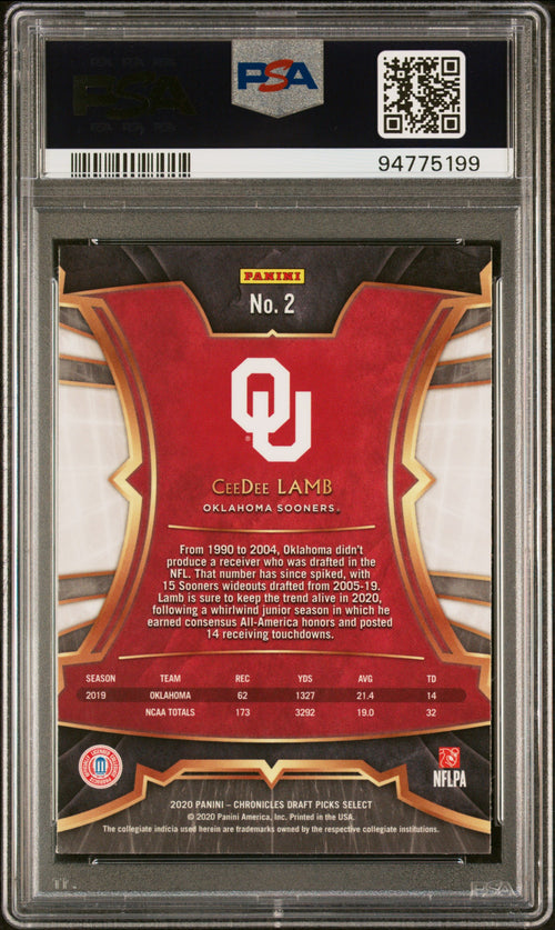 2020 PANINI CHRONICLES DRAFT PICKS SELECT #2 CEEDEE LAMB SELECT PSA 9