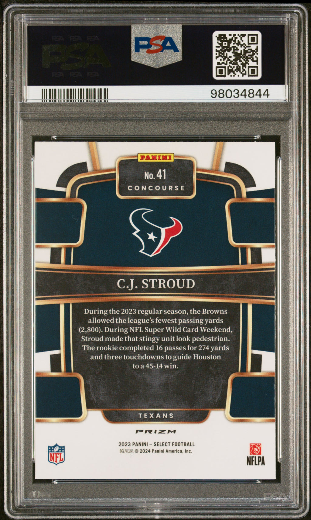 2023 PANINI SELECT #41 CJ STROUD SILVER PRIZM PSA 10