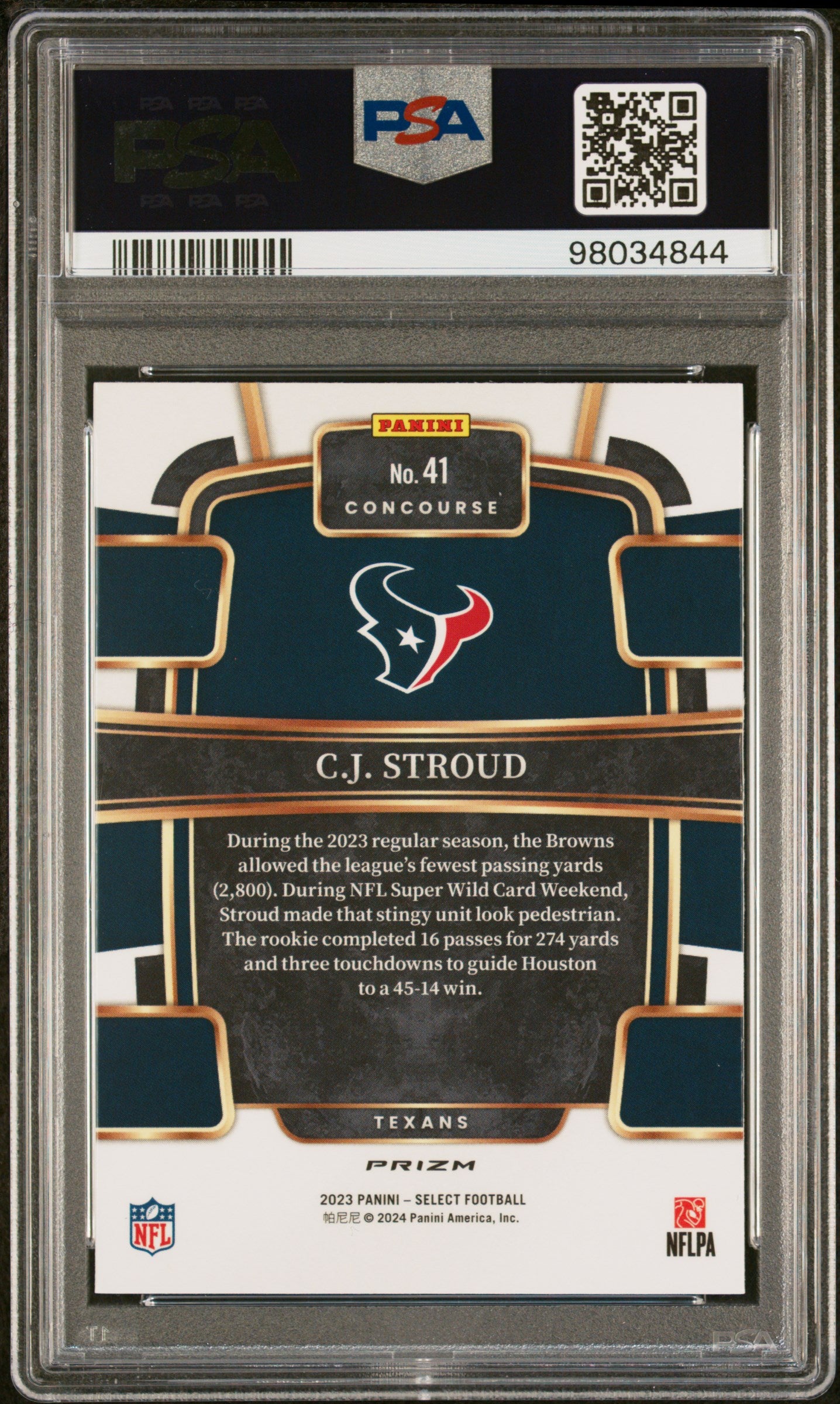 2023 PANINI SELECT #41 CJ STROUD SILVER PRIZM PSA 10