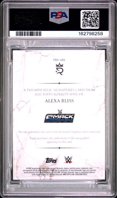 2025 TOPPS ROYALTY WWE TRIUMPH RELIC SIGNATURES #TRSABL ALEXA BLISS PSA 6