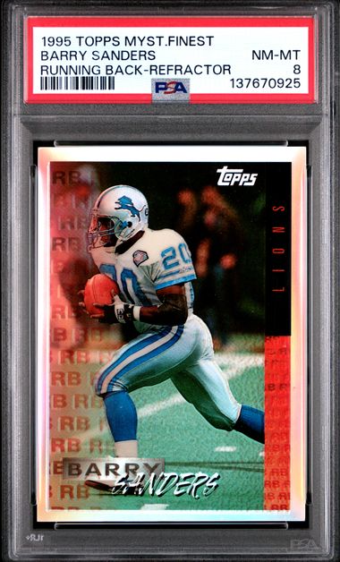 1995 TOPPS MYSTERY FINEST BARRY SANDERS RUNNING BACK-REFRACTOR PSA 8
