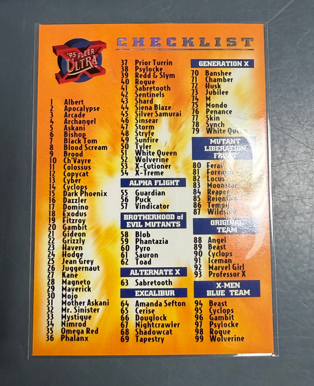 1995 Fleer Ultra X-Men Card Set of 150 Base Cards - 1-150