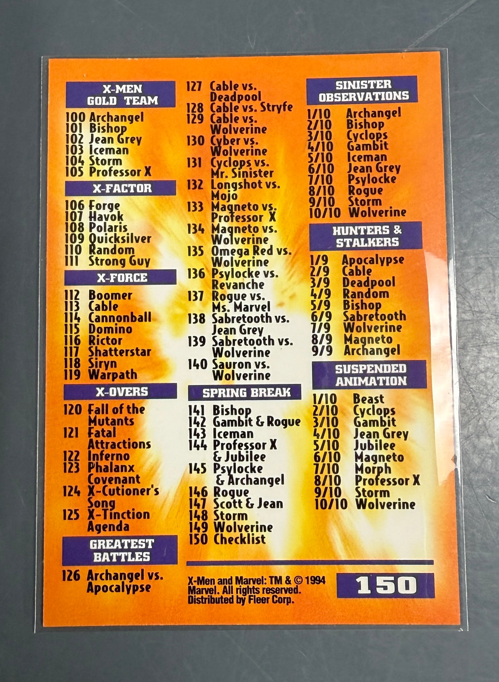 1995 Fleer Ultra X-Men Card Set of 150 Base Cards - 1-150
