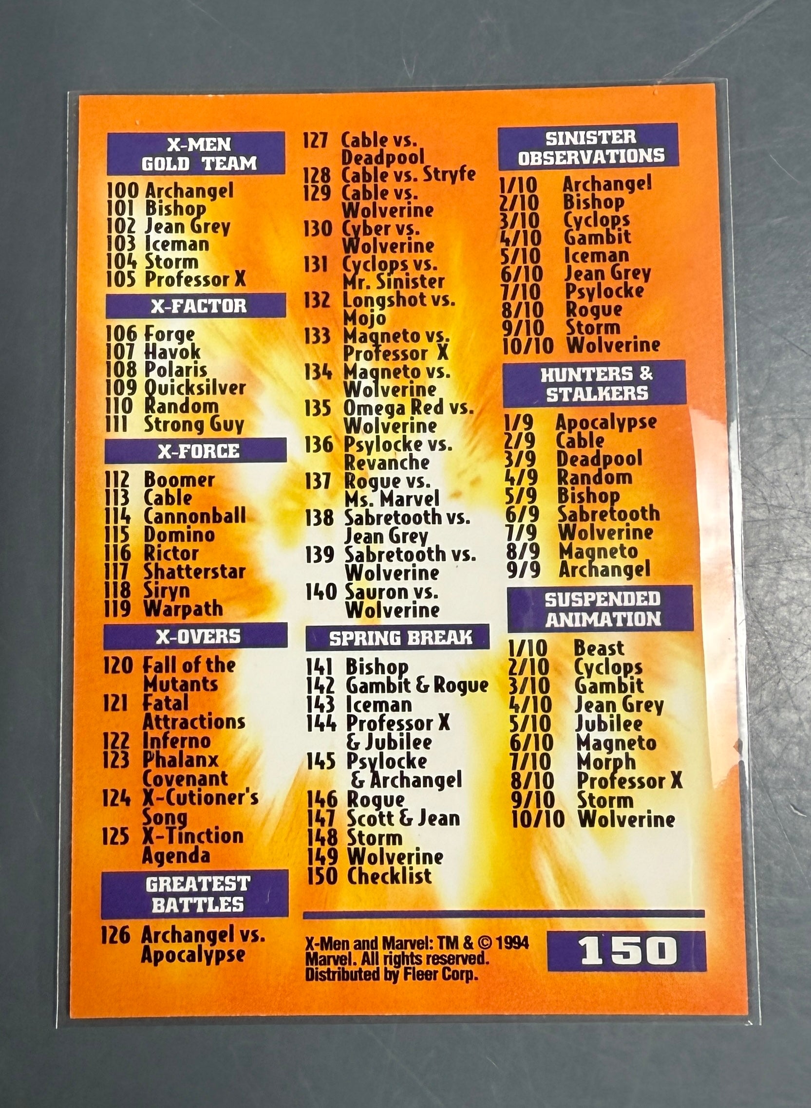 1995 Fleer Ultra X-Men Card Set of 150 Base Cards - 1-150