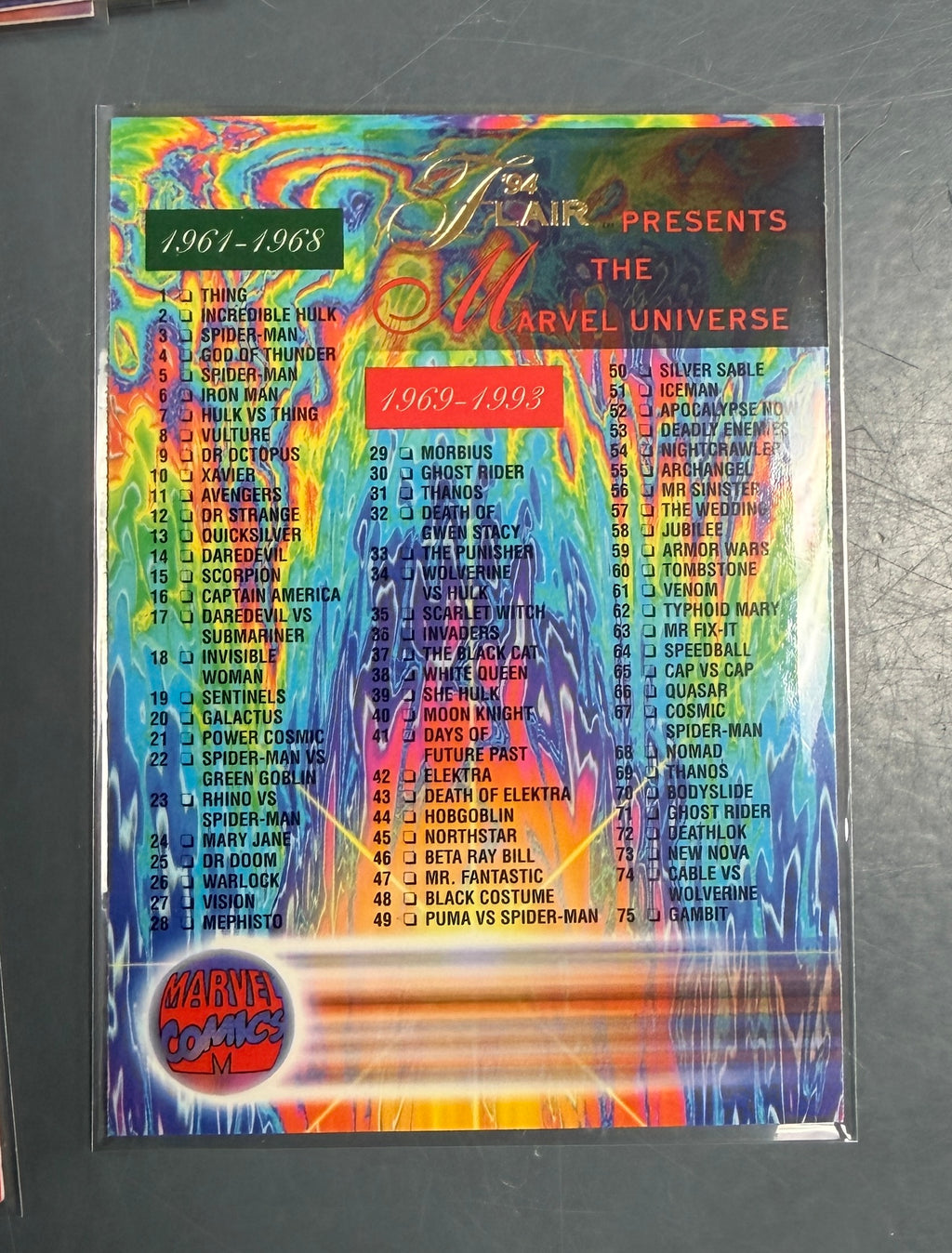 1994 Flair Marvel Universe Card Set of 150 Base Cards - Missing #6