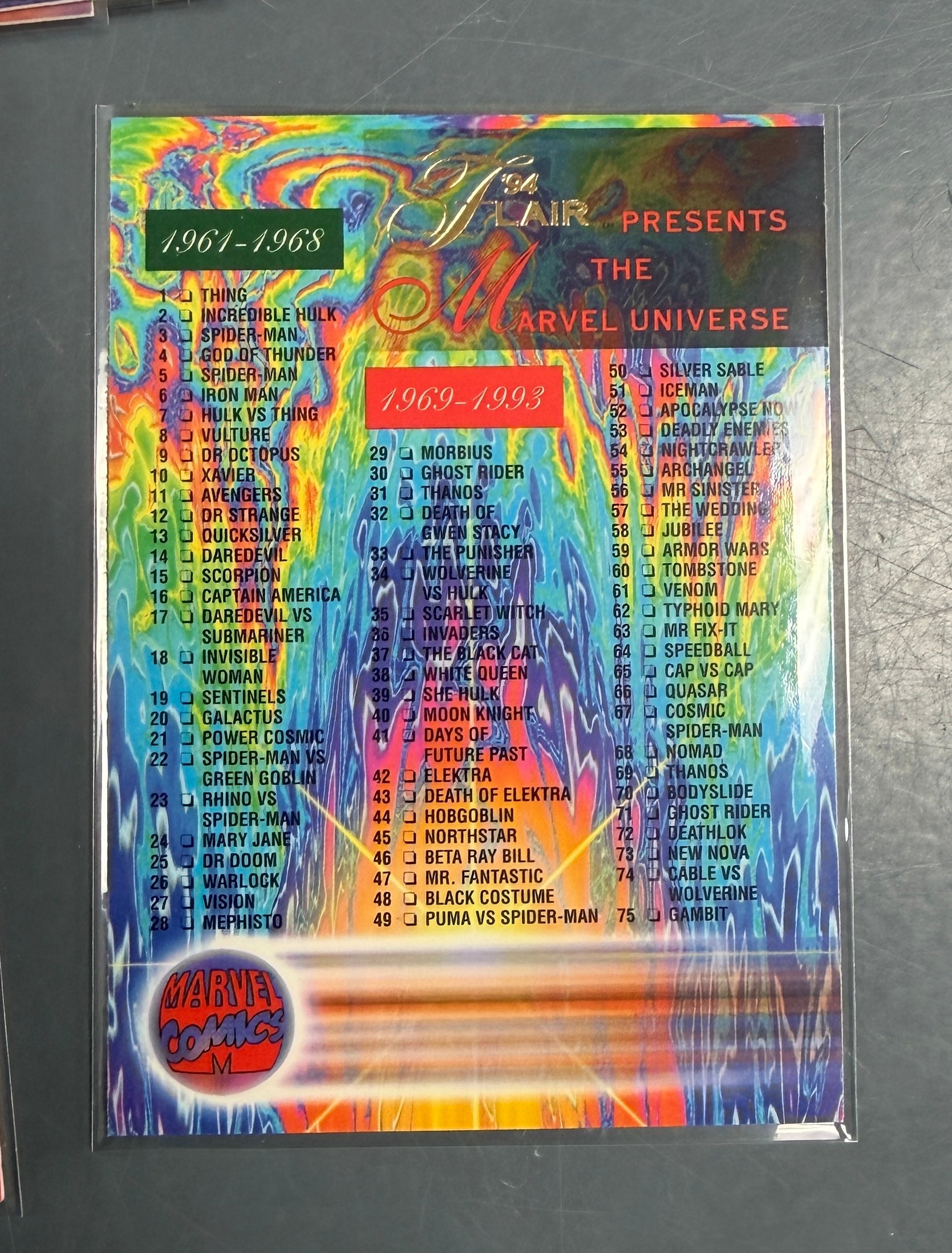 1994 Flair Marvel Universe Card Set of 150 Base Cards - Missing #6
