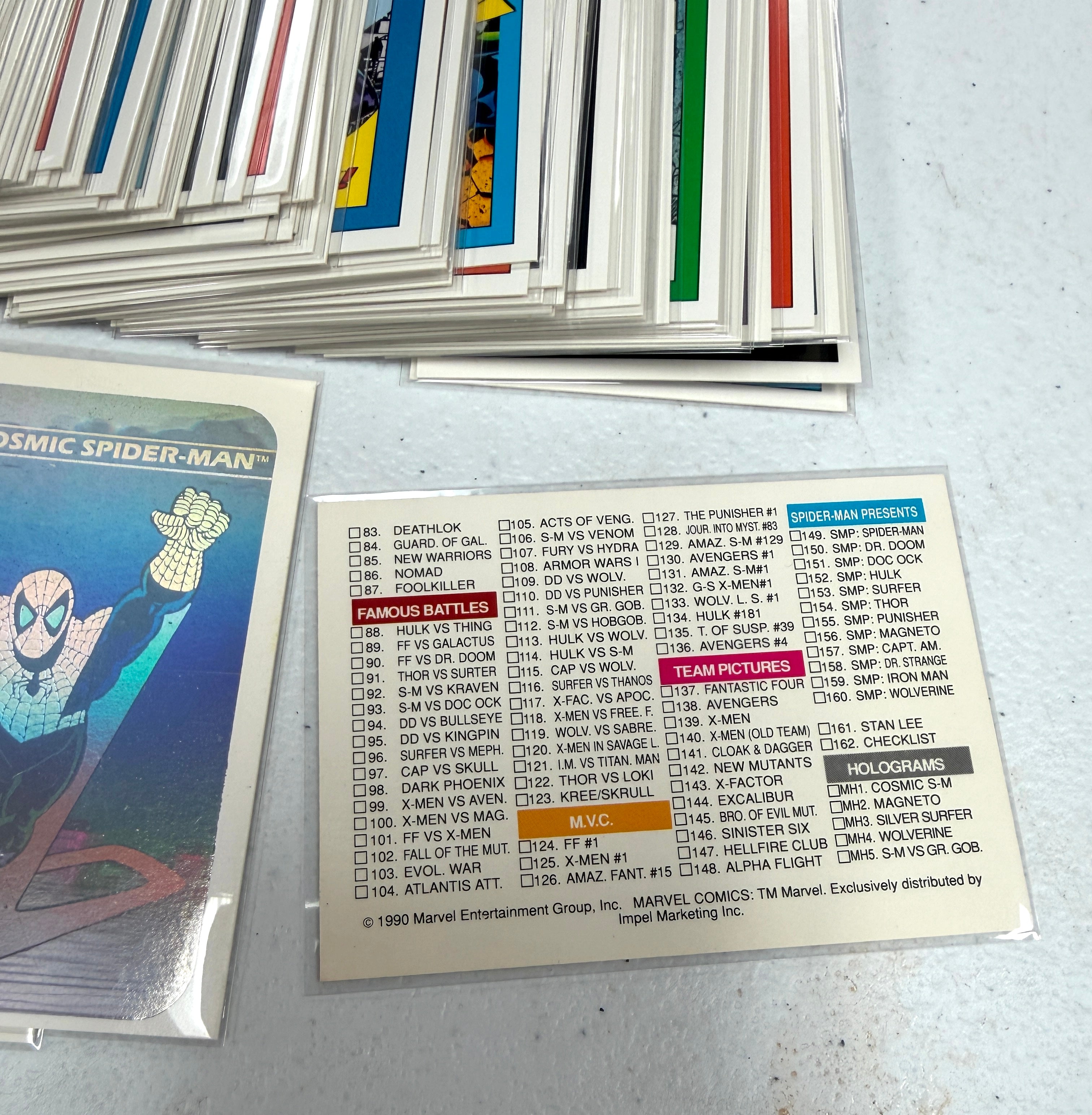 1990 Impel Marvel Comics Card Complete Set of 1-162 w/ All 5 Holograms Inserts