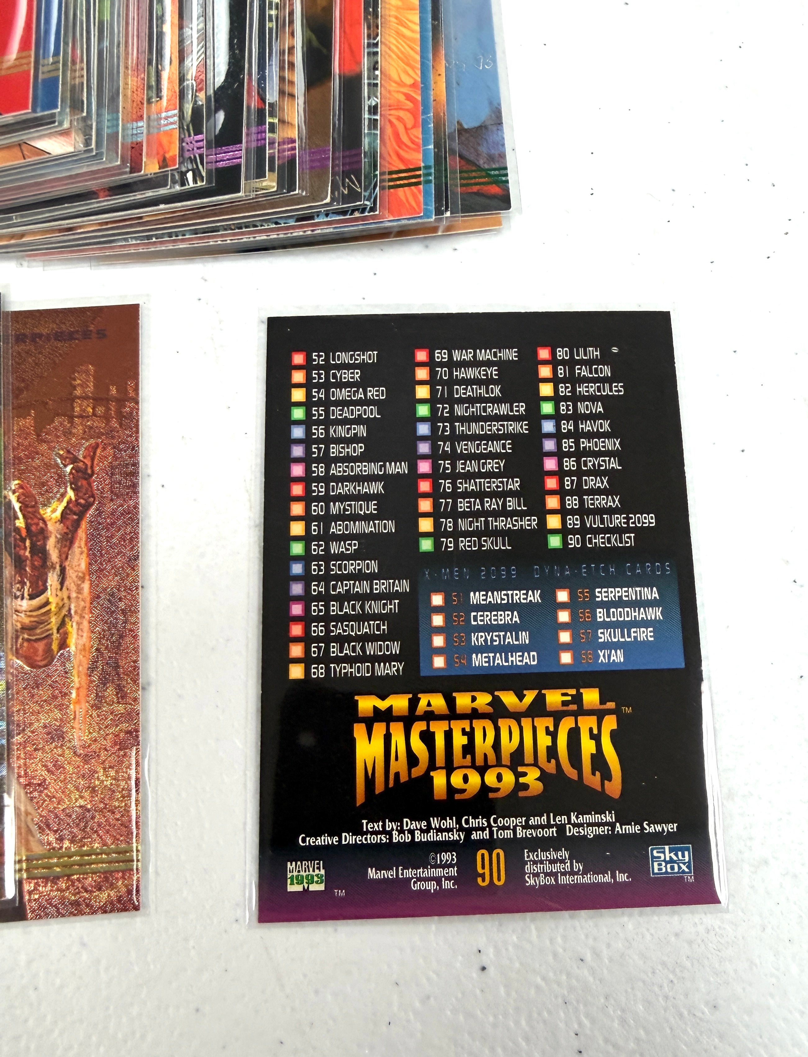 1993 Marvel Masterpieces Card Complete Set of 1-90 + X-Men 2099 8 Dyna-Etch Inserts