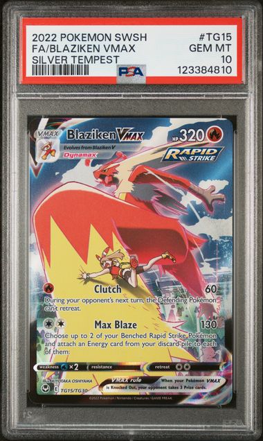 2022 POKEMON SWORD & SHIELD SILVER TEMPEST #TG15 FA/BLAZIKEN VMAX SILVER TEMPEST PSA 10