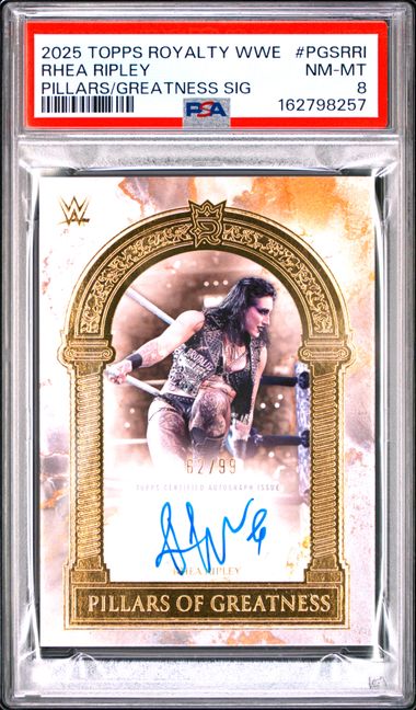 2025 TOPPS ROYALTY WWE PILLARS OF GREATNESS SIGNATURES #PGSRRI RHEA RIPLEY PILLARS/GREATNESS SIG PSA 8