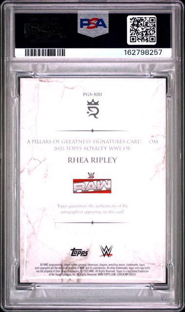 2025 TOPPS ROYALTY WWE PILLARS OF GREATNESS SIGNATURES #PGSRRI RHEA RIPLEY PILLARS/GREATNESS SIG PSA 8