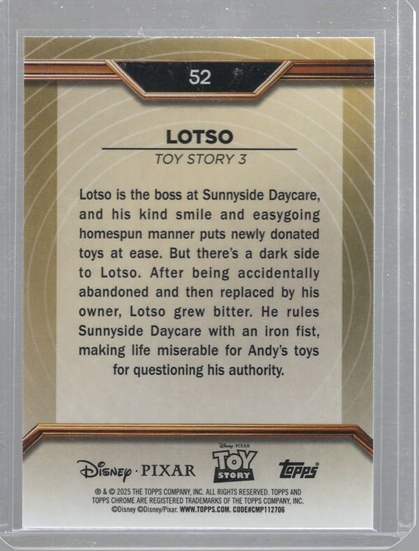 2025 Topps Chrome Disney Pixar Toy Story 3 Lotso #52 Gold 05/75