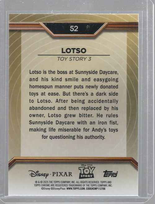 2025 Topps Chrome Disney Pixar Toy Story 3 Lotso #52 Gold 05/75