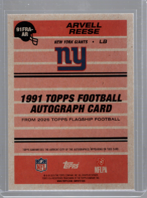 Topps 2026 Flagship Football Rookie Autograph Arvell Reese Giants