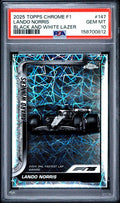 2025 TOPPS CHROME FORMULA 1 #147 LANDO NORRIS BLACK AND WHITE LAZER PSA 10