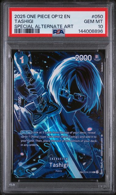 2025 ONE PIECE OP12-LEGACY OF THE MASTER #050 TASHIGI SPECIAL ALTERNATE ART PSA 10