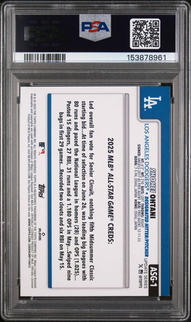2025 TOPPS UPDATE 2025 ALL-STAR GAME #1 SHOHEI OHTANI PSA 9