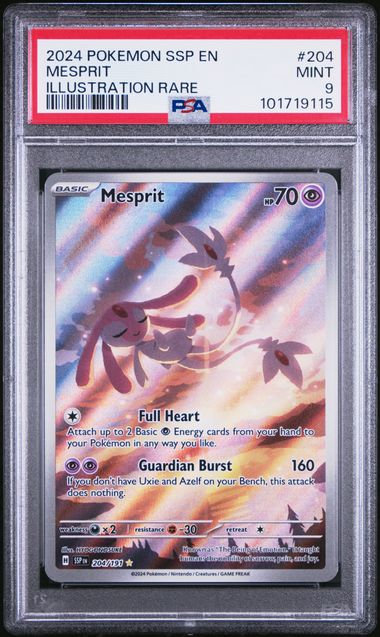 2024 POKEMON SSP EN-SURGING SPARKS #204 MESPRIT ILLUSTRATION RARE PSA 9