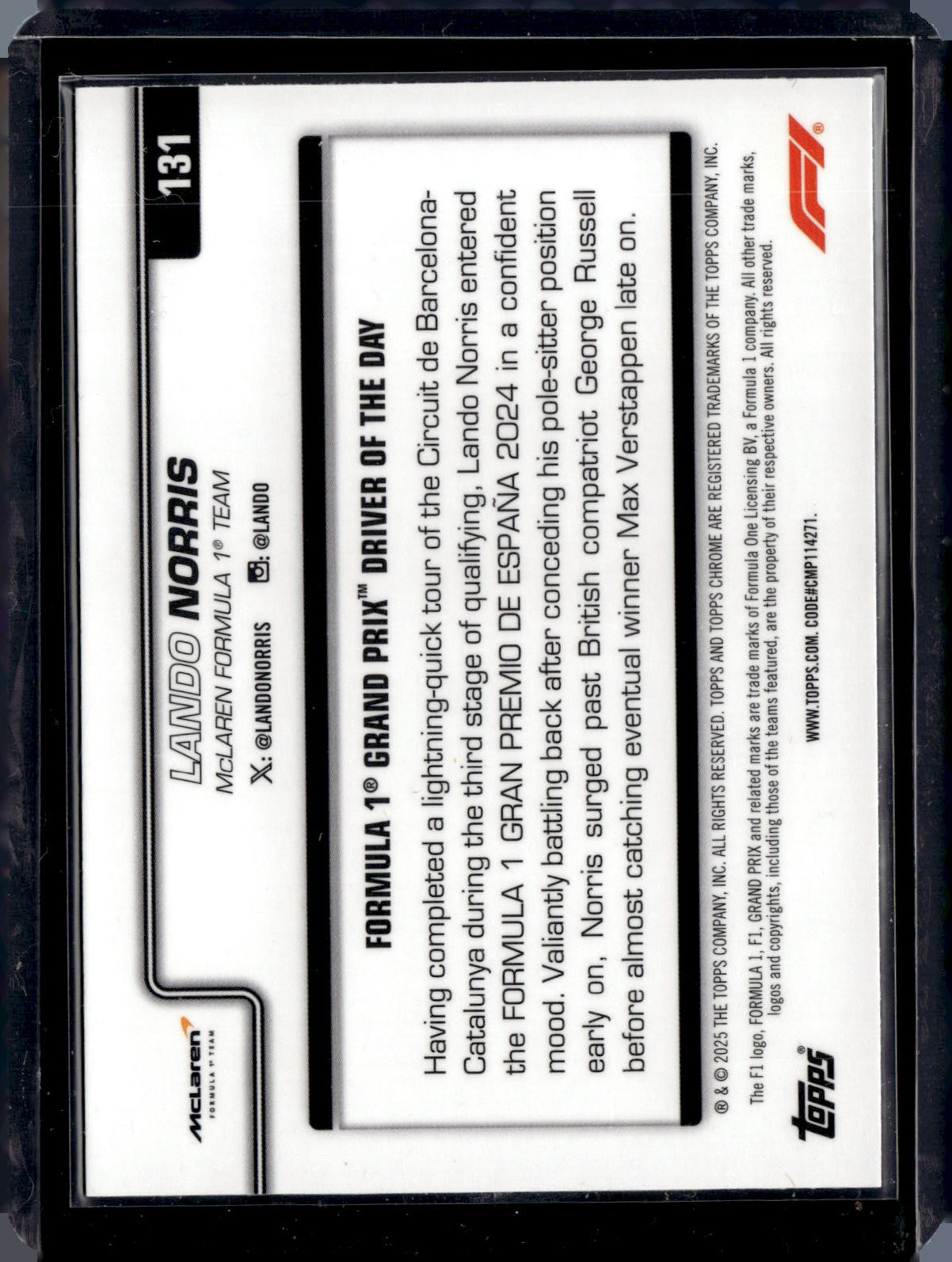 2025 Topps Chrome F1 Formula 1 Lando Norris /75 Grand Prix