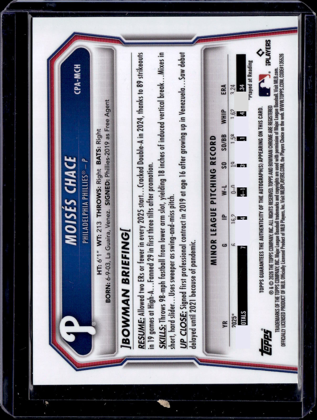 2026 Bowman MOISES CHACE 1st Green Shimmer Refractor Auto /99 Phillies SP