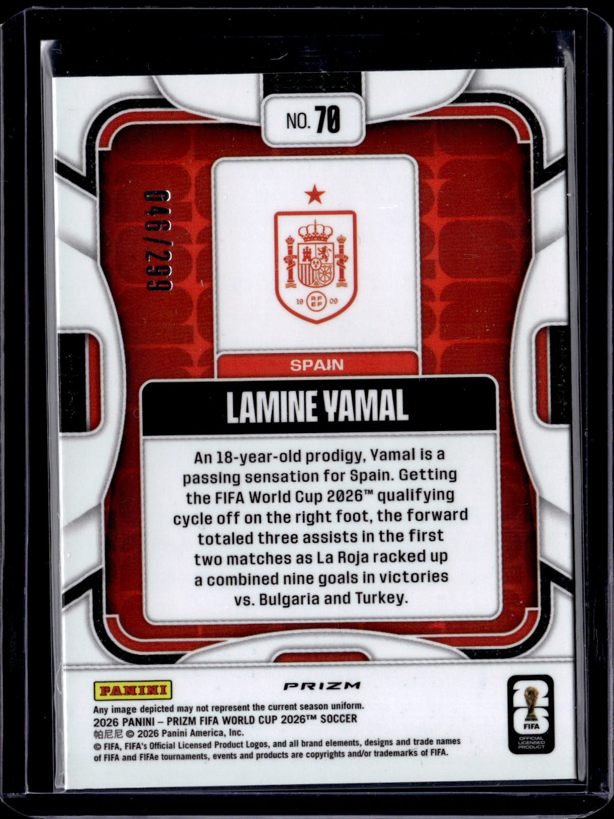 2026 Panini Prizm FIFA World Cup Lamine Yamal /299 Orange Disco