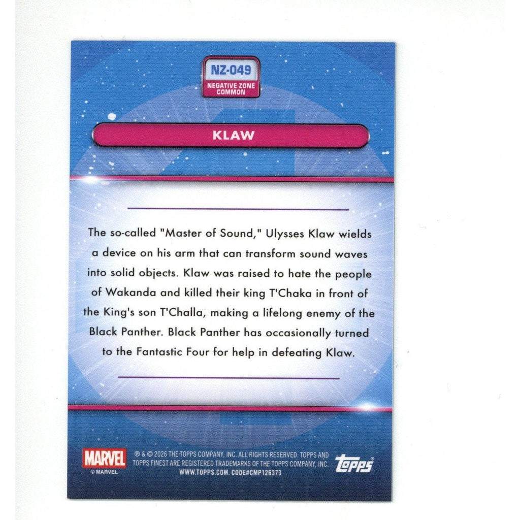 Topps 2026 Finest Marvel Fantastic Four Klaw NZ-49 #02/10
