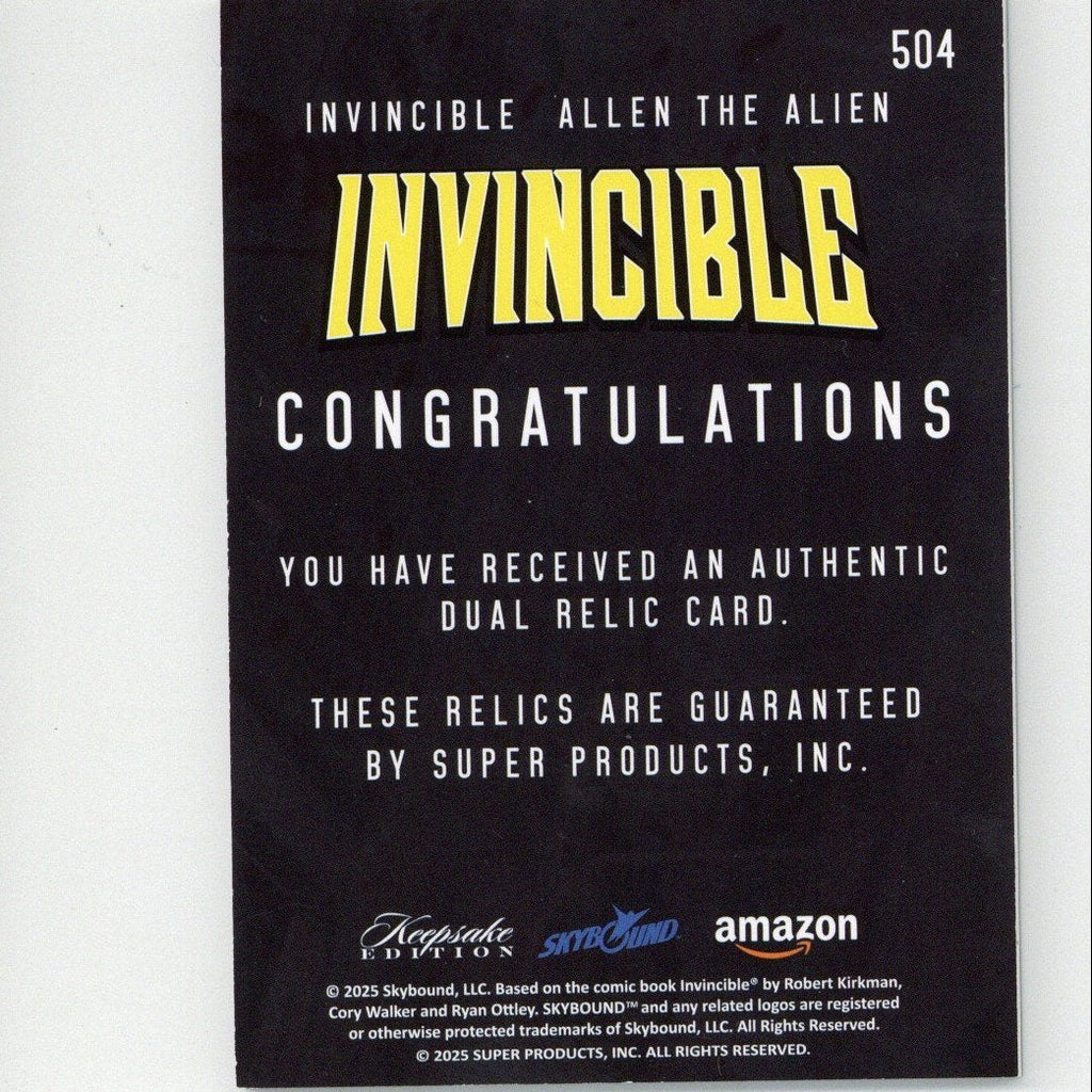 Invincible Allen The Alien & Invincible Keepsake Edition Skybound 504 Dual Relic Card 504