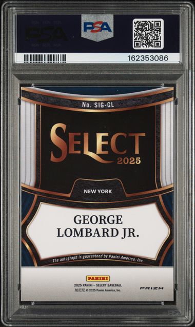 2025 PANINI SELECT SIGNATURES #SIG-GL GEORGE LOMBARD JR. SIGNATURES-BLUE PULSAR PSA 8