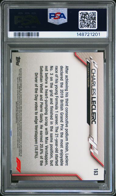 2020 TOPPS CHROME FORMULA 1 SAPPHIRE EDITION #163 CHARLES LECLERC SAPPHIRE EDITION PSA 9