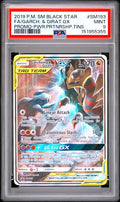 2019 POKEMON SM BLACK STAR PROMO #SM193 FA/GARCH. & GIRAT.GX PROMO-PWR.PRTNRSHP.TINS PSA 9