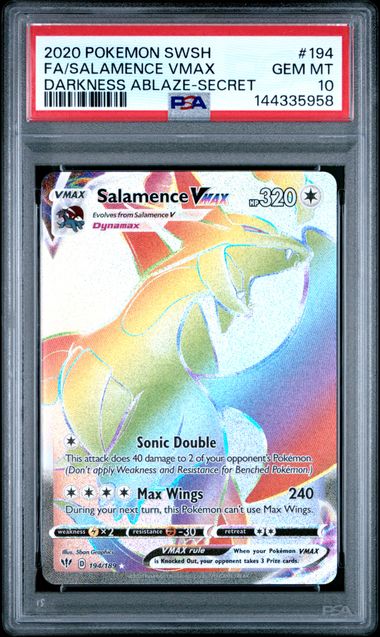 2020 POKEMON SWORD & SHIELD DARKNESS ABLAZE #194 FA/SALAMENCE VMAX DARKNESS ABLAZE-SECRET PSA 10