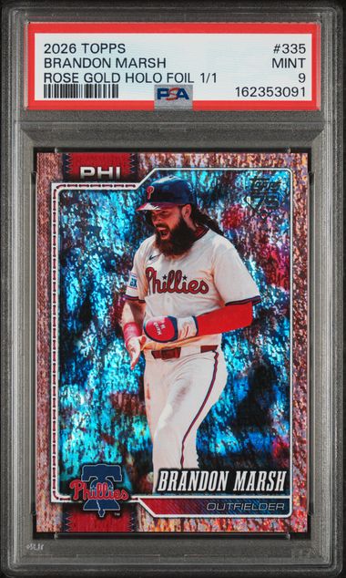 2026 TOPPS #335 BRANDON MARSH ROSE GOLD HOLO FOIL 1/1 PSA 9