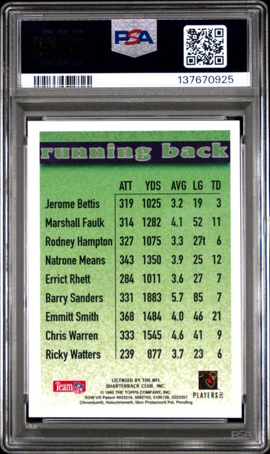 1995 TOPPS MYSTERY FINEST BARRY SANDERS RUNNING BACK-REFRACTOR PSA 8